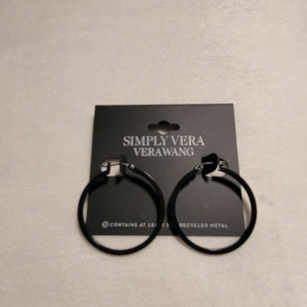 New Simply Vera Vera Wang Click-It Black Hoop Earrings - Picture 2 of 3